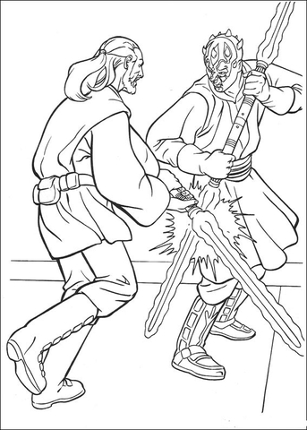 Darth Maul Vs. Qui Gon Jinn Fight Coloring Page